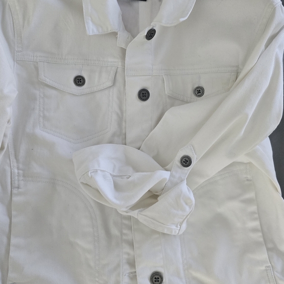 Calvin Klein Jeans White Jean Jacket with Pink Floral Design On The Back - Picture 11 of 13